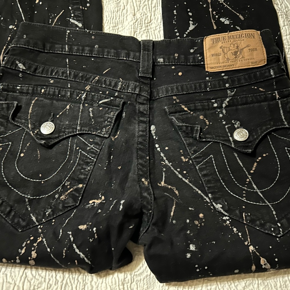 True Religion Men’s Black, Gold and Silver Splatter Jeans